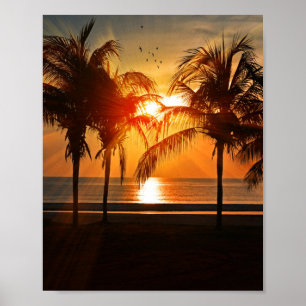 AFFICHE 8X10 COUCHER DE SOLEIL SUR PLAGE TROPICALE