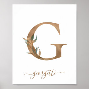 Affiche à lettre G en or florale aquarelle monogra