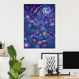 Affiche à motif floral et tourbillon paisley viole
