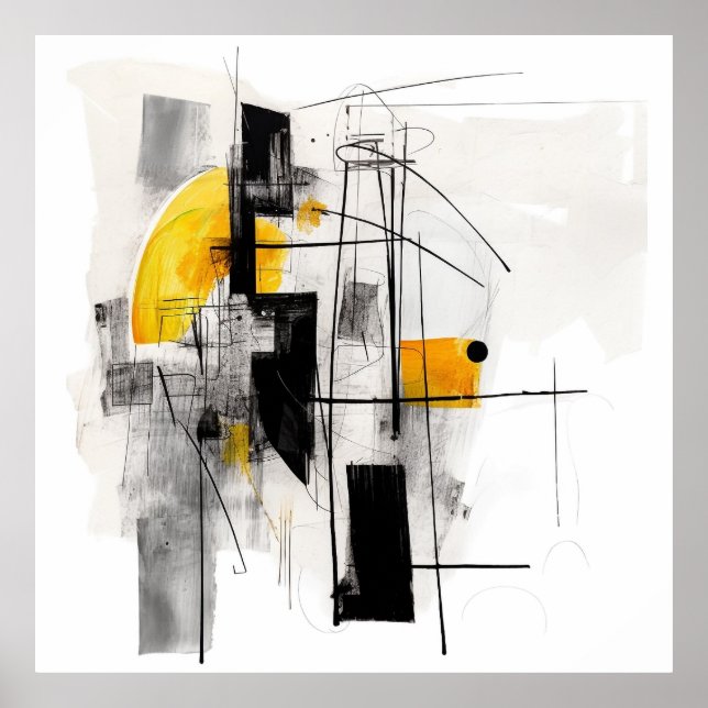 Affiche Abstrait Noir Blanc Jaune (Devant)