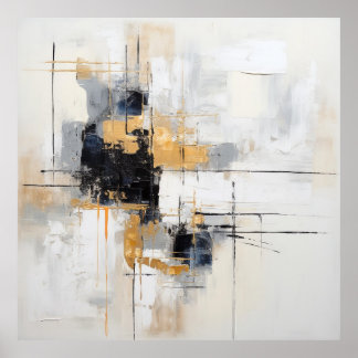 Affiche abstrait noir blanc or 