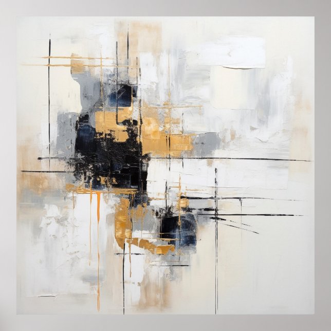 Affiche abstrait noir blanc or  (Devant)