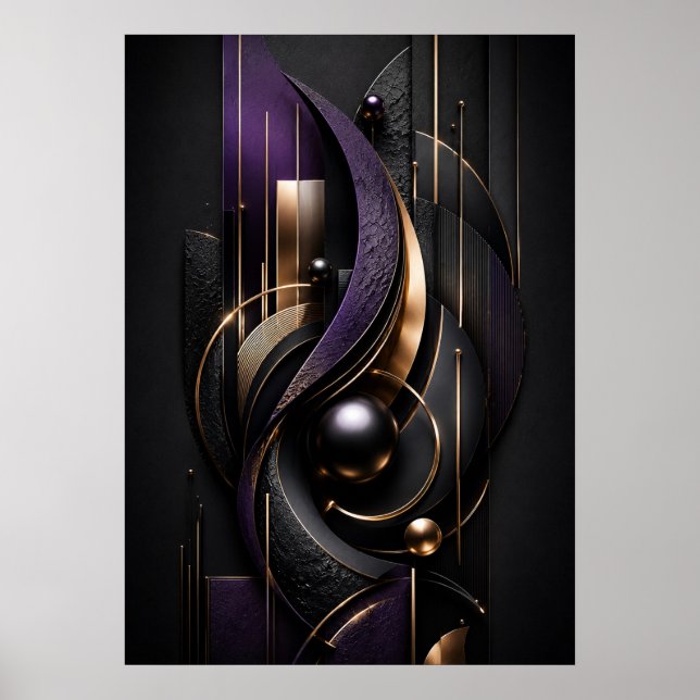 Affiche abstraite 3D Luxe Violet de Minuit (Devant)