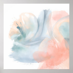 Affiche abstraite aquarelle corail sarcelle Art