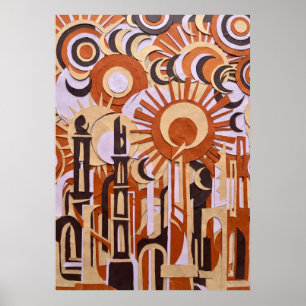 Affiche Abstraite Cercles Rétro Orange