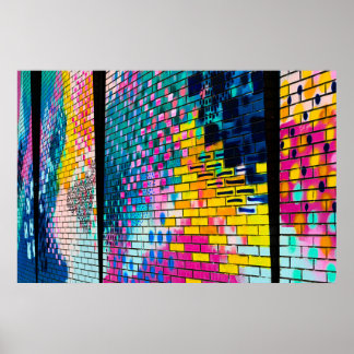 Affiche Abstraite de Mur de Briques Colorées