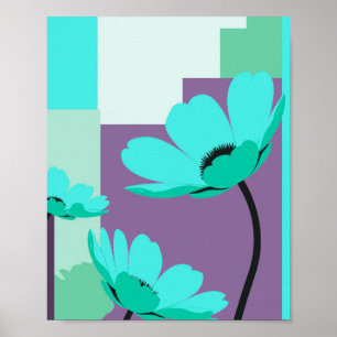 Affiche Abstraite Florale Turquoise Moderne
