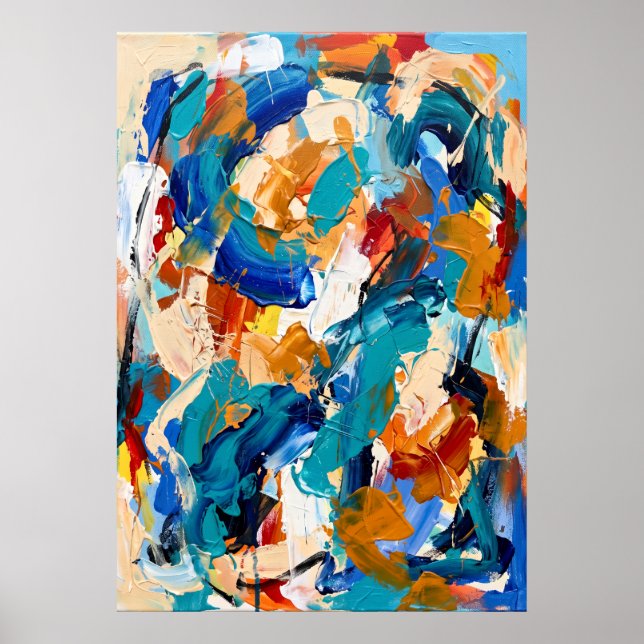 Affiche Abstraite Orange Bleu Gras (Devant)