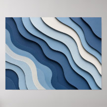 Affiche Abstraite Vagues Découpe Papier Calque Ble
