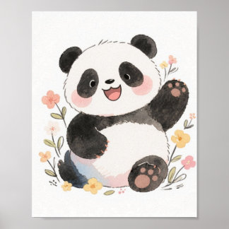 Affiche Adorable de Panda à l'Aquarelle