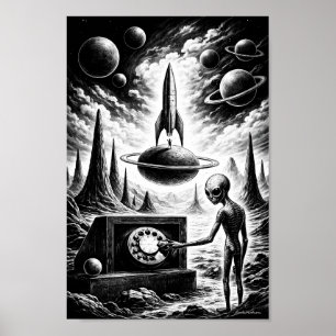 Affiche Alien Appelant à Travers la Nuit Cosmique