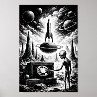 Affiche Alien Appelant à Travers la Nuit Cosmique