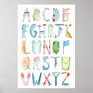 Affiche Alphabet Animaux de l'Océan - 13 x 19 pouc