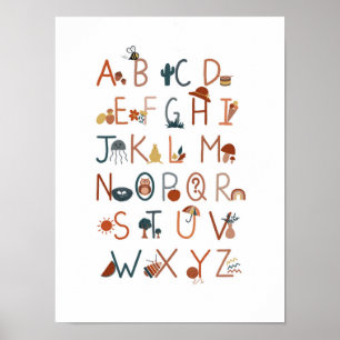 Affiche alphabet boho, décoration murale, affiche 