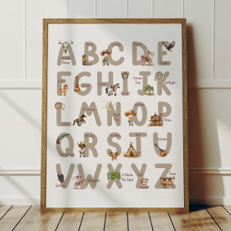 Affiche Alphabet Cowboy ABC Décoration Chambre Enf