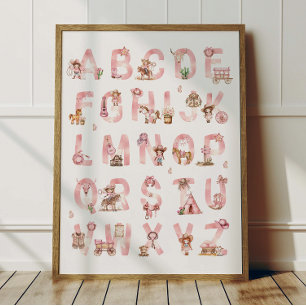 Affiche Alphabet Cowgirl ABC Décoration Chambre En