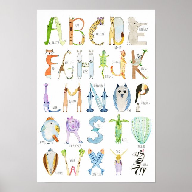 Affiche Alphabet des Animaux - 13 x 19 pouces (Devant)