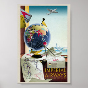 Affiche ancienne Imperial Airways Royaume-Uni 1938