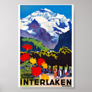 Affiche ancienne restaurée d'Interlaken Suisse