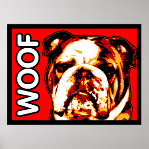 Affiche anglaise de WOOF de bouledogue