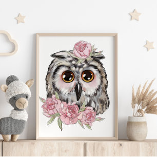Affiche Animale de Bébé Hibou Rose   Impression su