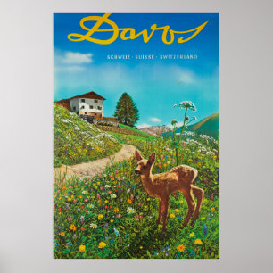 Affiche animale de Vintage voyage de Davos Suisse