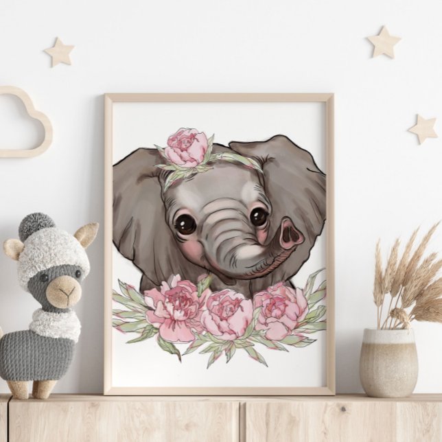 Affiche Animale Eléphant Bébé Rose | Impression Mu (Créateur téléchargé)