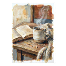 Affiche aquarelle Café Cosy et Livre | Hygge Re