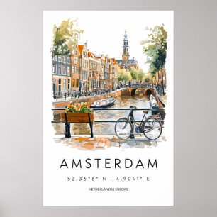 Affiche aquarelle d'Amsterdam Impression de voyage