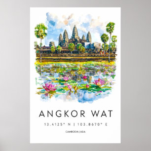 Affiche aquarelle d'Angkor Wat Voyage à Angkor Wat