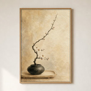 Affiche aquarelle de branche Ikebana dans un vase