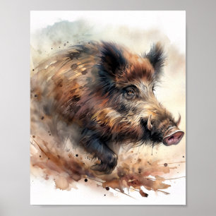Affiche aquarelle de sanglier – Impression d'art f