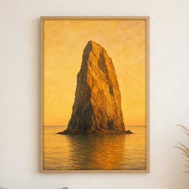 Affiche aquarelle de stack marin à l'heure dorée (Shown framed for scale. Poster ships unframed; frames are an optional add-on.)