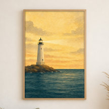 Affiche aquarelle du phare à première lumière