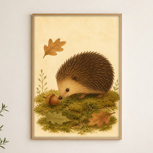 Affiche aquarelle fantaisiste Hérisson et Gland