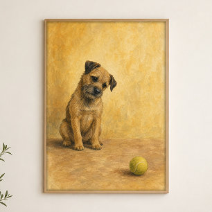Affiche aquarelle Terrier et balle de tennis