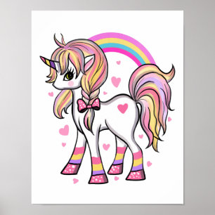 Affiche Arc-en-Ciel Licorne Rose