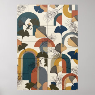 Affiche Arches Ginkgo Terracotta Moutarde Sarcelle