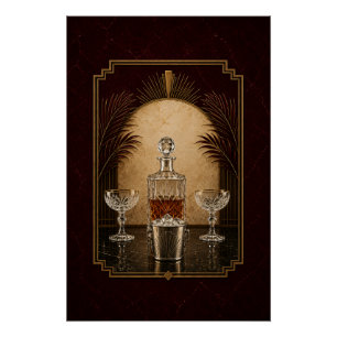 Affiche Art Déco Nature Morte Carafe   Art de Bar