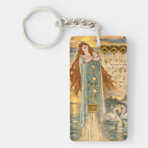 Affiche Art Nouveau Elsa Lohengrin avec des cygnes