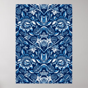 Affiche Art Nouveau Tournesol, Bleu foncé et Blanc