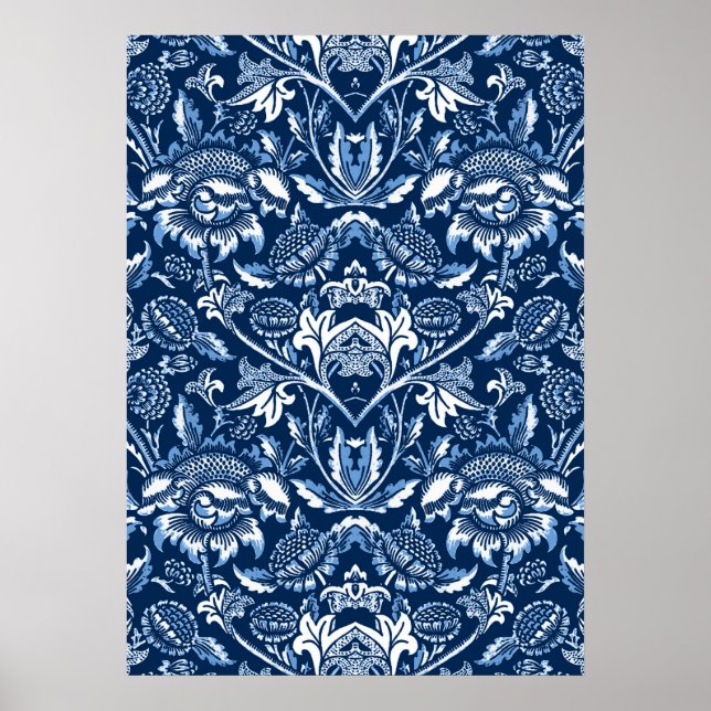Affiche Art Nouveau Tournesol, Bleu foncé et Blanc (Devant)