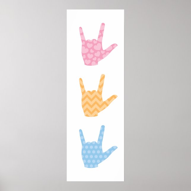 Affiche ASL I Love You Sign Language 12" x 36"  (Devant)