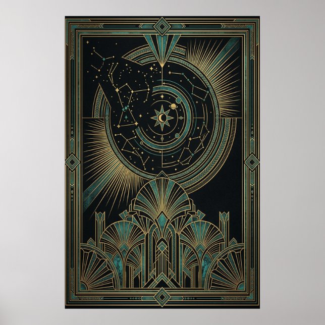 Affiche Astrolabe Céleste Art Déco | Vert sarcelle (Devant)