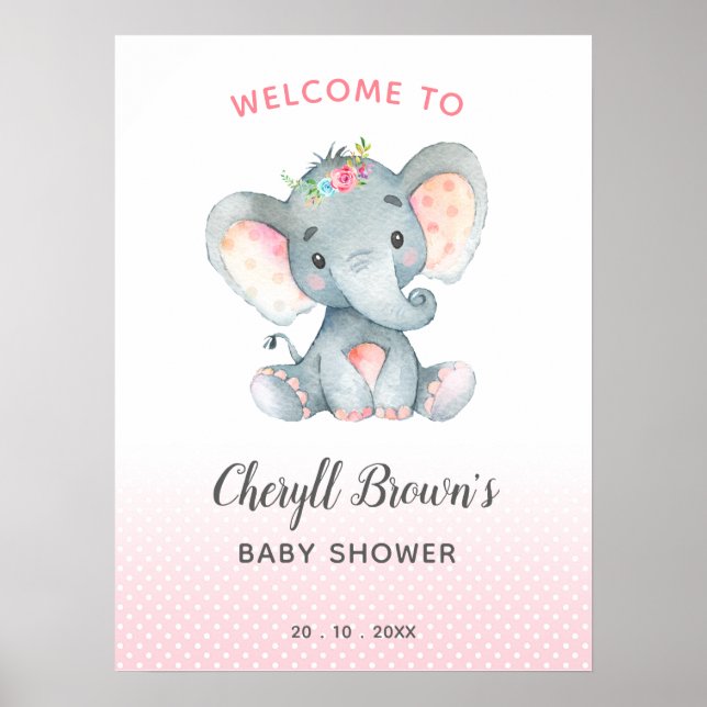Affiche Baby shower éléphant Affiche de bienvenue  (Devant)