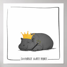 Affiche Bébé Hippopotame Pygmée - Bonne Nuit Doux 