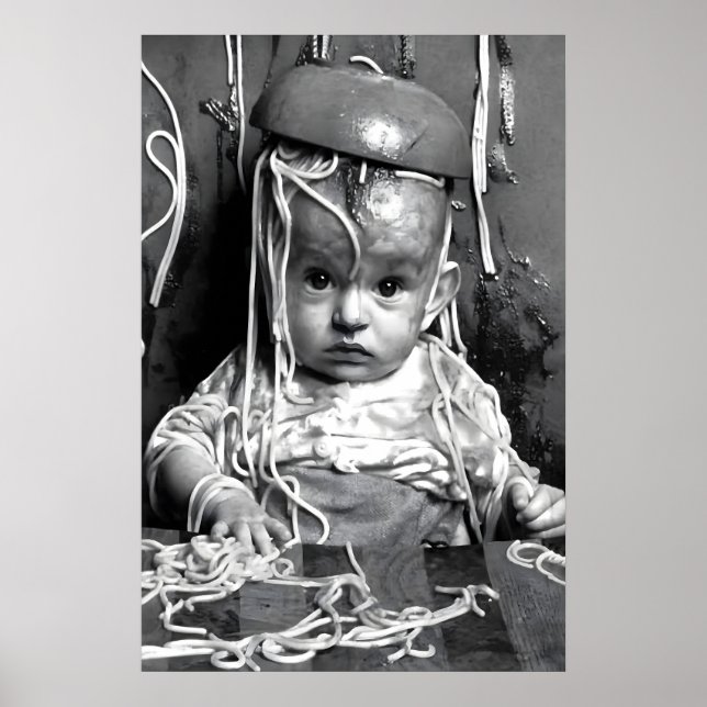 Affiche bébé spaghetti drôle, Cuisine des pâtes (Devant)