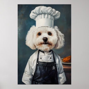 Affiche Bichon Frisé au Chapeau de Chef, Affiche d