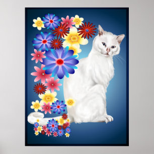 Affiche blanche de Kitty de jardin
