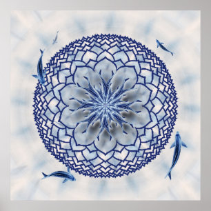 Affiche bleue de mandala de Koi Lotus